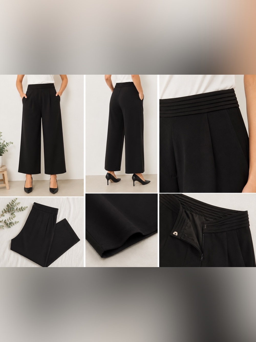 Fashion Nova Black Wide-Leg High-Rise Pleated Waist Pants
